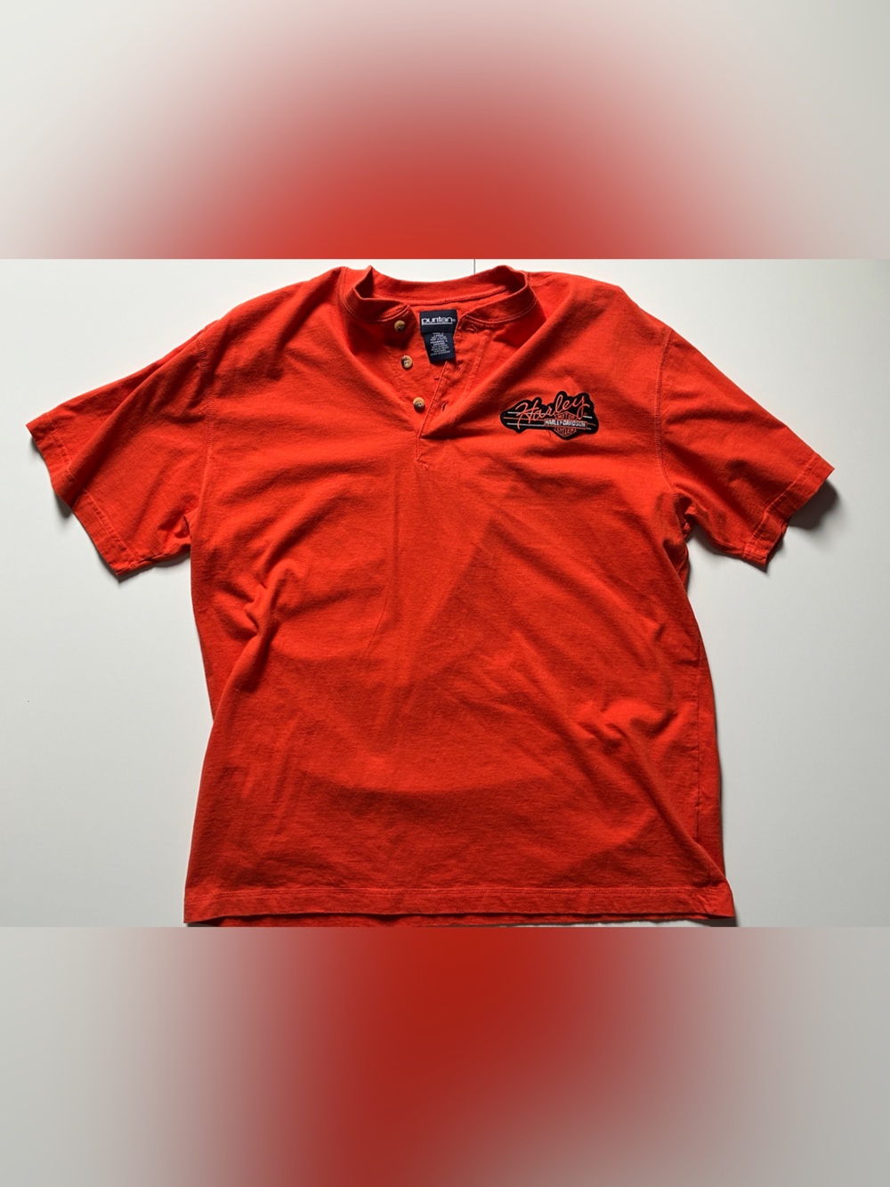 Puritan Harley-Davidson Orange Henley Short Sleeve Tee